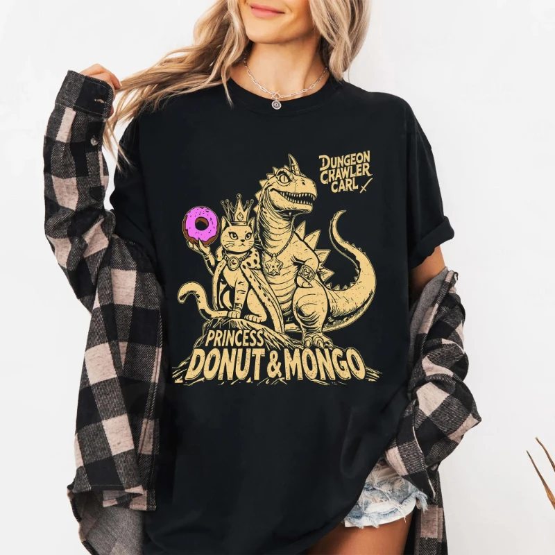 New Spring/Summer Arrivals Vintage Dungeon Crawler Carl Shirt: Princess Donut & Mongo Sci-Fi Tee