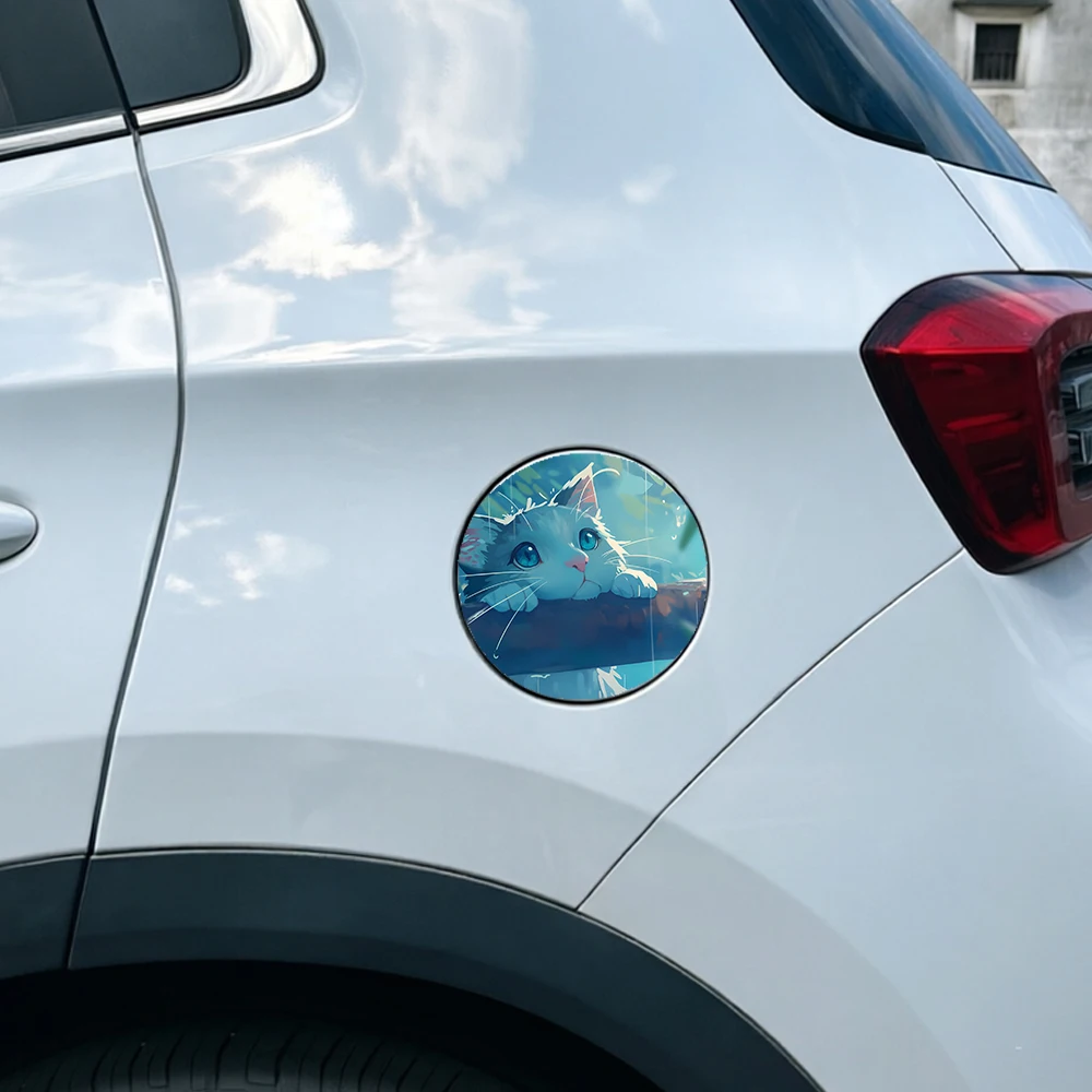 1PC Cute White Cat Rain Anime Car Sticker Waterproof PET Decal for Fuel Tank Window Customizable for All Cars view 5