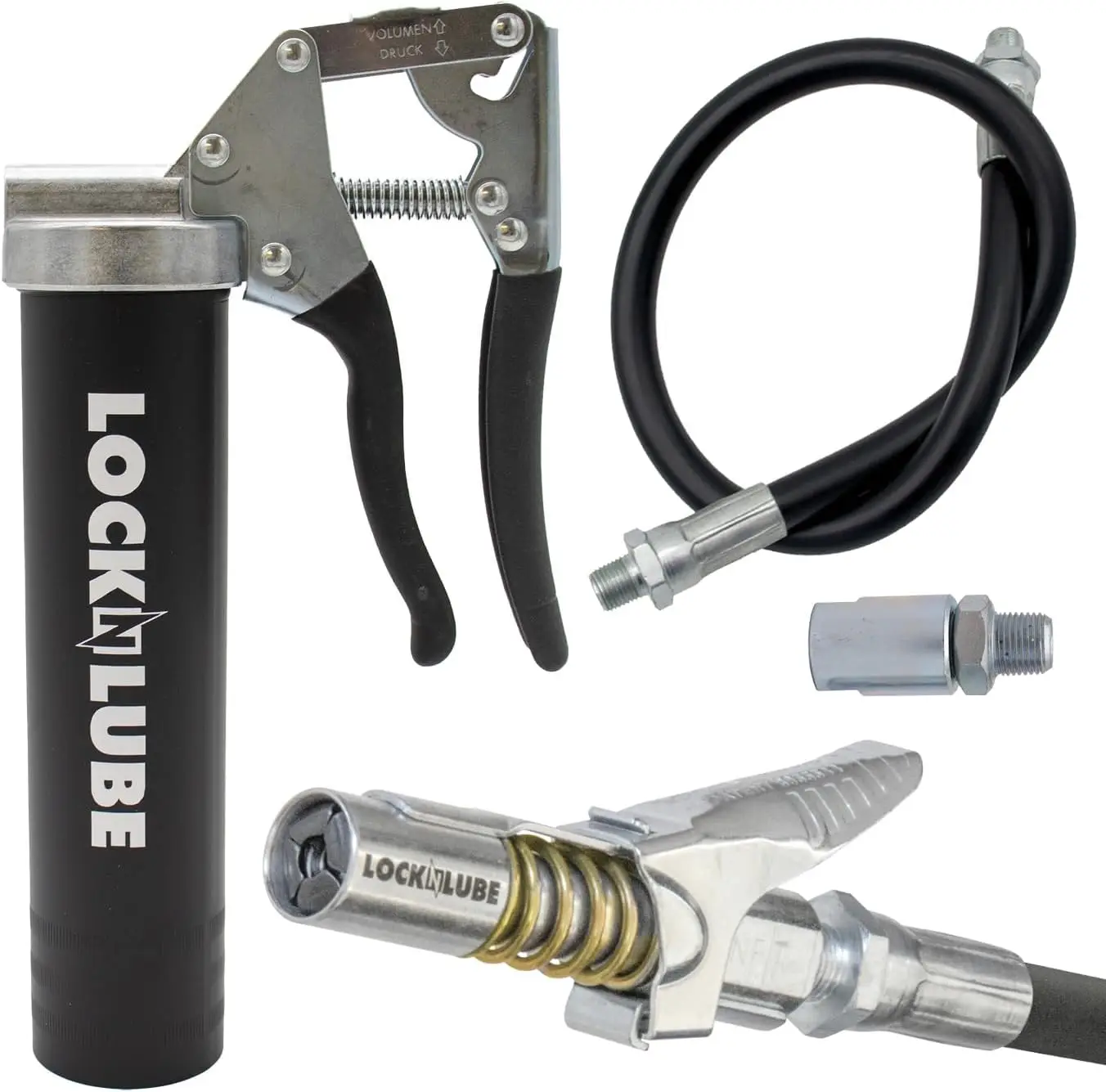 Pistol-Grip Grease Gun. Includes Our Patented Grease Coupler (Locks on, Stays on, Won't Leak!) Plus a 20