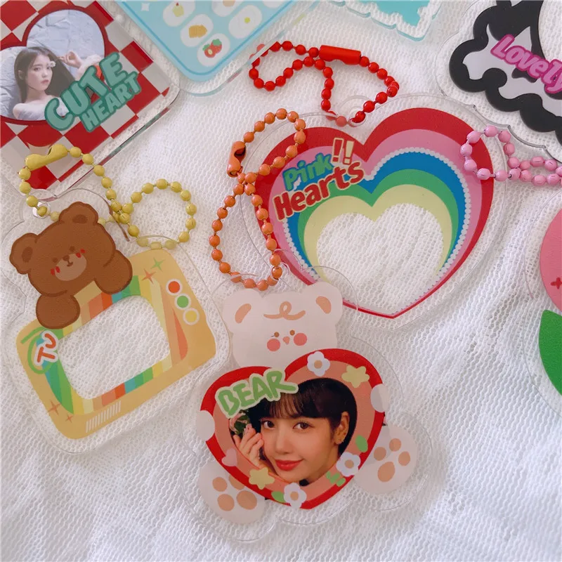 Cute Photo Frame Key Chain TransparentArcylic Pendant Decorative Idol Photocard Backpack Keyring Gift School Stationery