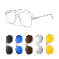 Transparent Frame Men Sunglasses Magnetic Clip 6 In 1 Magnetic Clip Glasses Square Women Polarized Eyeglass