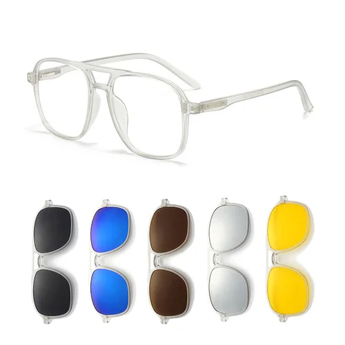 Gafas de sol con montura transparente para hombre, lentes de sol con Clip magnético 6 en 1, gafas cuadradas polarizadas para mujer