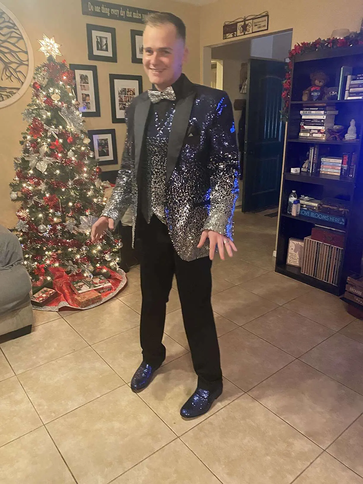 Mens Suit 3 Pieces Sequin Color Shiny Sequin Suit Peak Notch Lapel for Wedding/Party Groom Banquet Nightclub (Blazer+Vest+Pant)