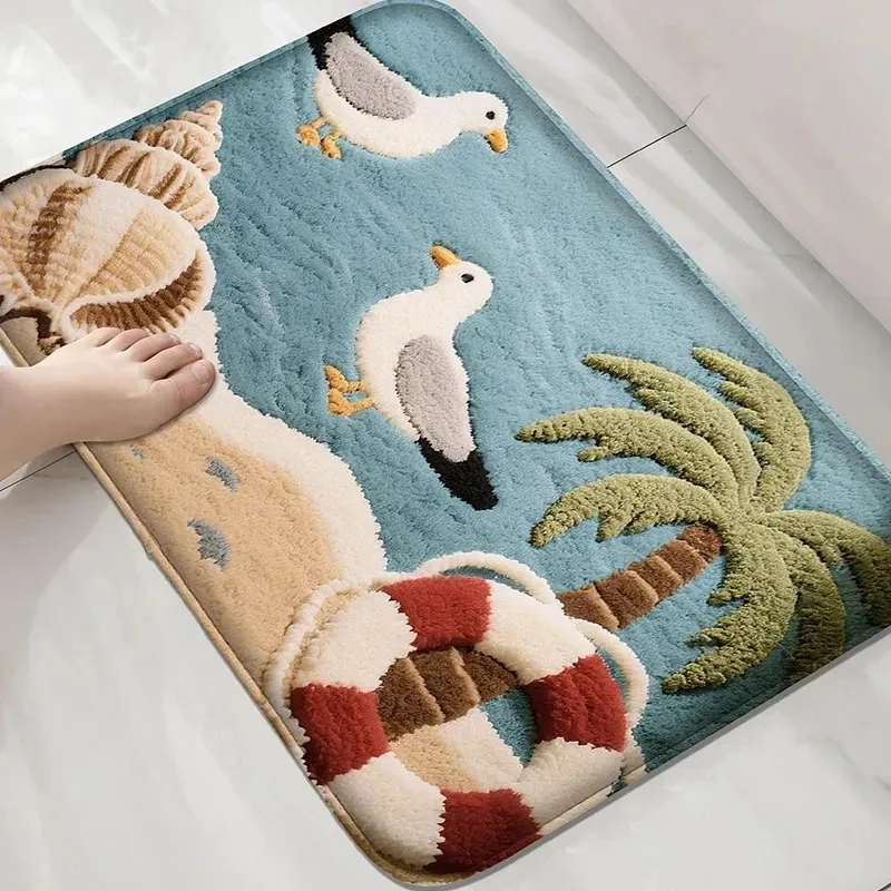 VIKAMA Coastal Turtle Print Bath Mat Non-slip Absorbent Bathroom Rug Washable Beach Style Floor Mat For Home Decor