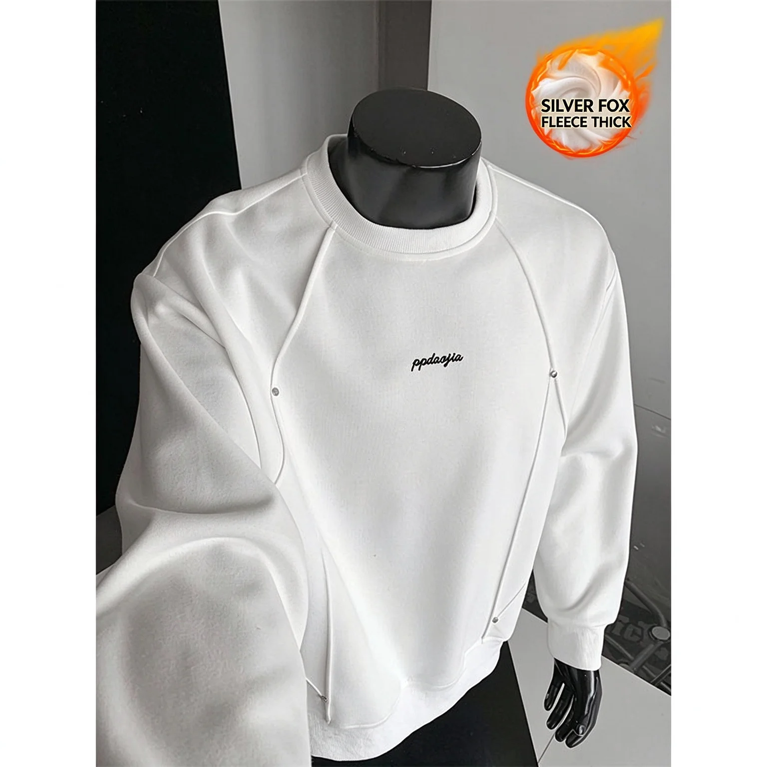 Men 2026 Autumn Winter Fleece Thick Sweatshirt Crew Neck Loose Long Sleeve Pullover Plus Size Trendy Versatile Tops