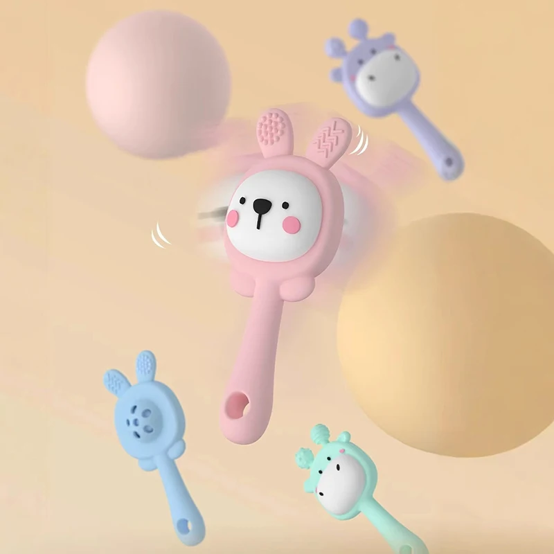 1 conjunto de sino de mão para recém-nascidos, pode morder água, martelo de areia fervido, adereços de treinamento para educação precoce, sino de bebê, brinquedo de coelho