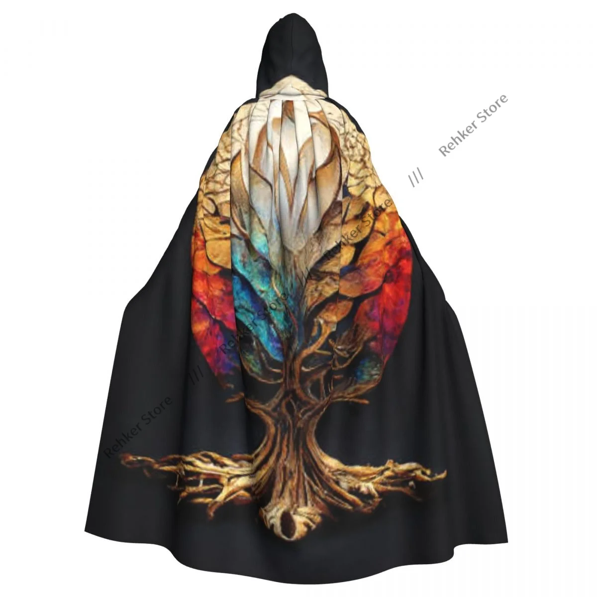 Adult Vampire Cape Hooded Robe Tree Of Life Yggdrasil Halloween Cloak Full Length Cosplay