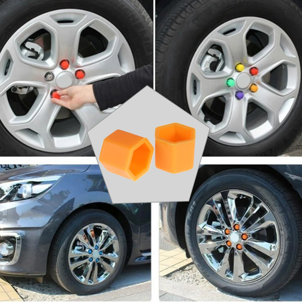 

20pcs Silicone Wheel Bolts Nuts Cover 21Mm Orange Durable Corrosion Resistant Easy Fit Tough Rubber Nut Protector For Car Wheels
