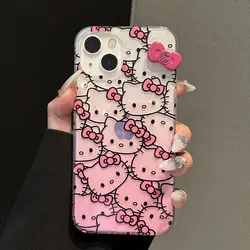 Sanrio Hello Kitty Full Screen KT Phone Case For iPhone15 14 13 12 11Pro Max 78Plus XR XS MAX Y2K Girl Cute Anti Fall Back Cover