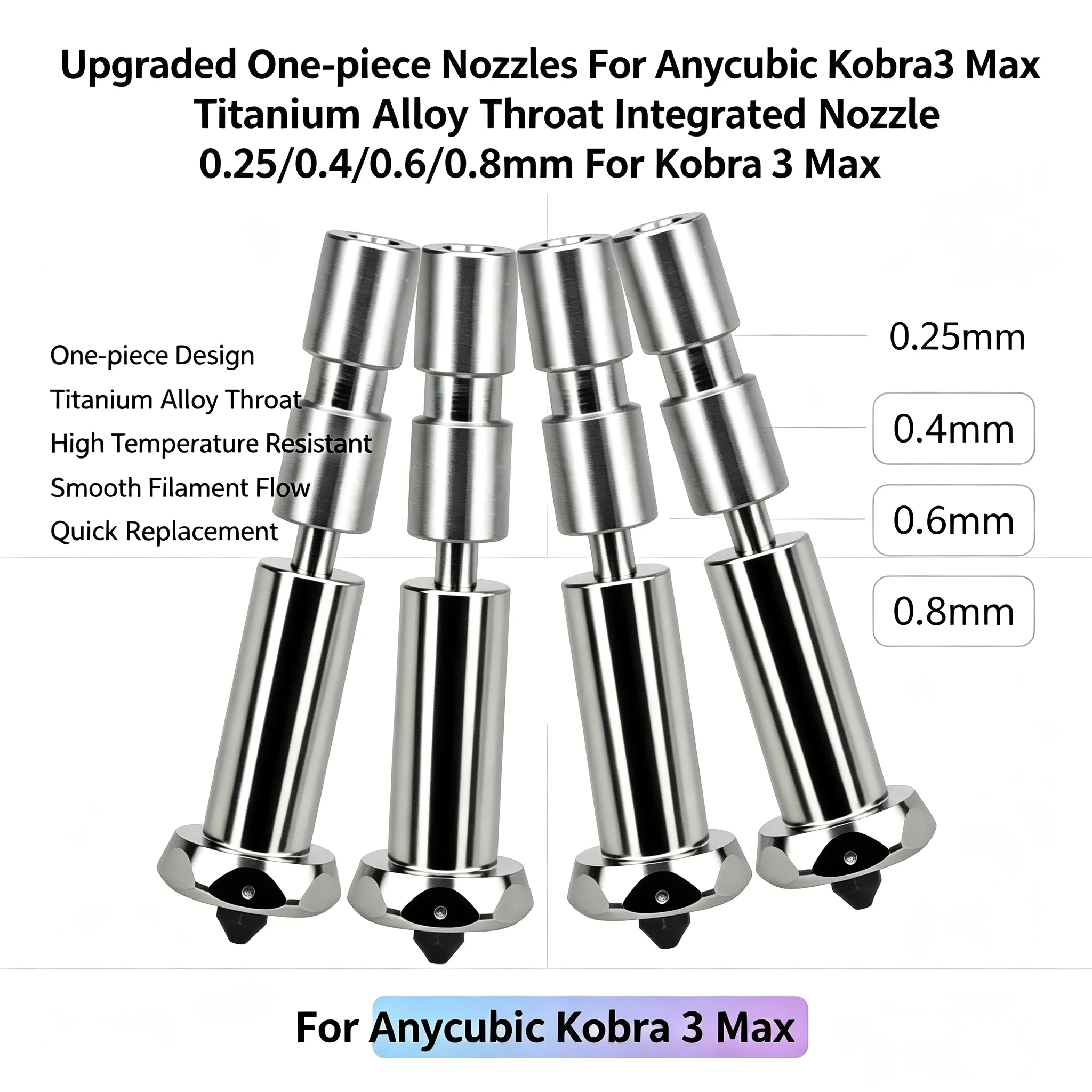 For Anycubic Kobra3 Max One-piece Nozzles For Kobra 3 Max Upgraded Titanium Alloy Throat Integrated Nozzle 0.25/0.4/0.6/0.8mm...