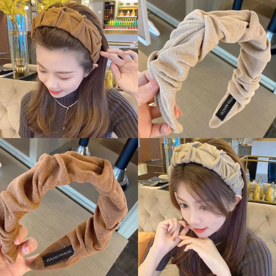 French vintage fabric pleated hair band for women\'s fashion versatile matte fabric wide headband press hair clip