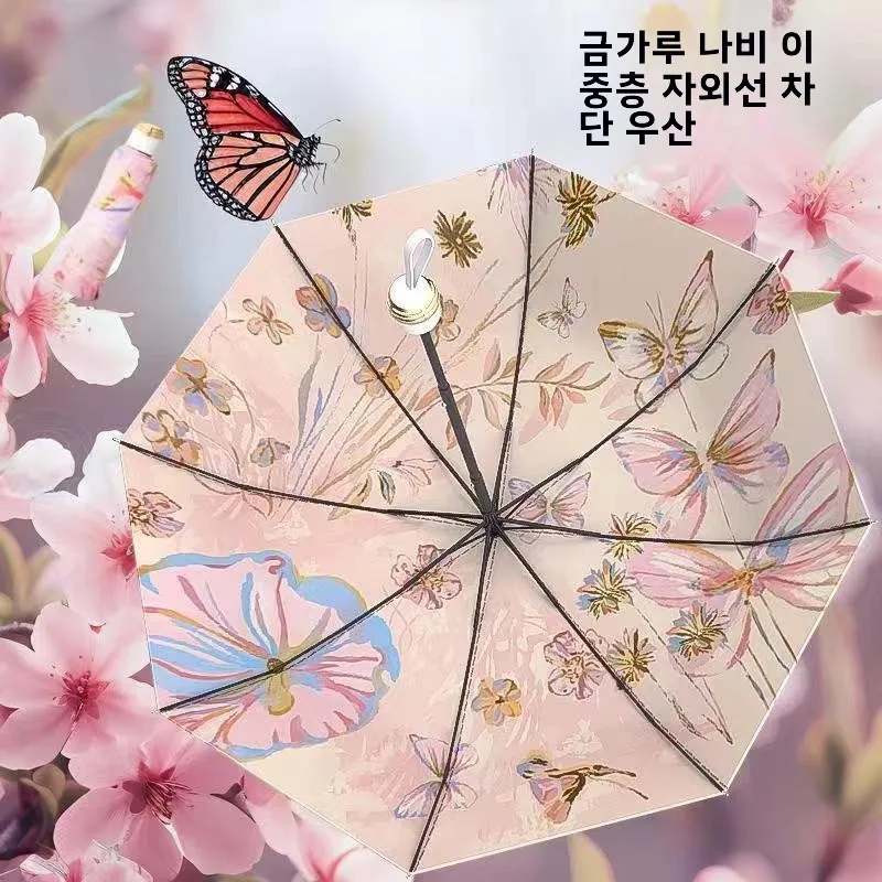 Paraguas De Sol Para Mujer Doble Cara Con Diseño De Flores Negro Anti-UV Paraguas De Verano Y Otoño Material De Tela Resistente