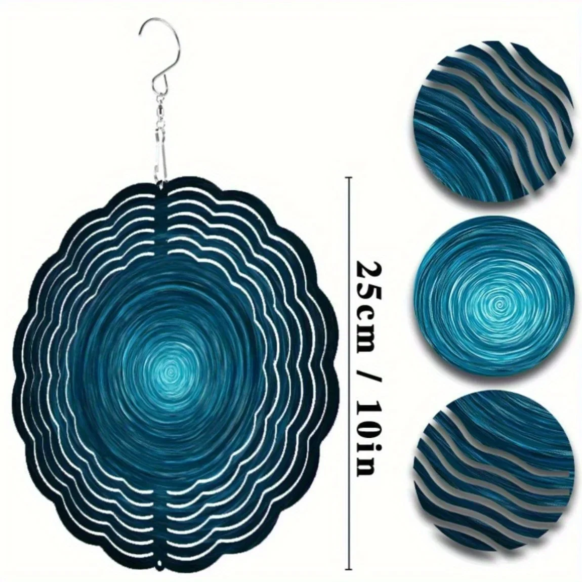 CIFBUY Metal Wind Chime Wind Activated Hanging Ornament For Outdoor Garden Patio Decor Blue White 2D Wind Spinner Yard Ornament
