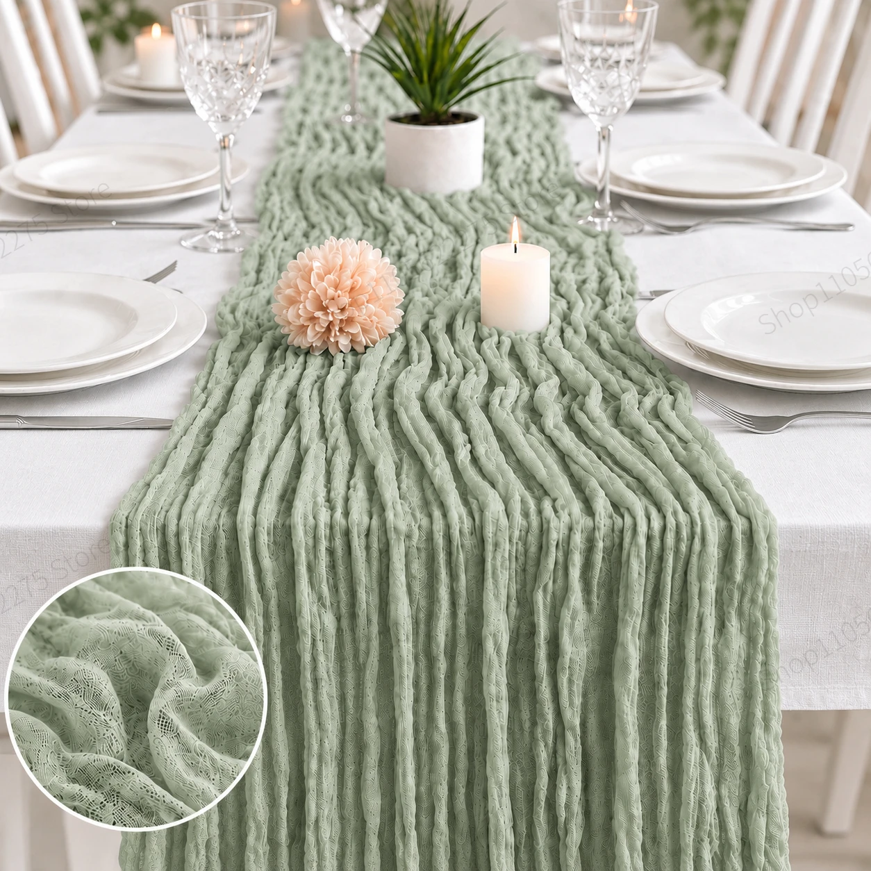 10 Pack Gauze Table Runners, 55 x 300 cm / 90 x 300 cm, Crinkle Cheesecloth Runner for Wedding, Party & Boho Table Decor