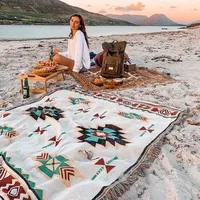 Ethnic Bohemian Mexico Blankets Outdoor Beach Picnic Blanket Striped Boho Linen Bed Blankets Plaid Sofa Mats Travel Rug Tassels