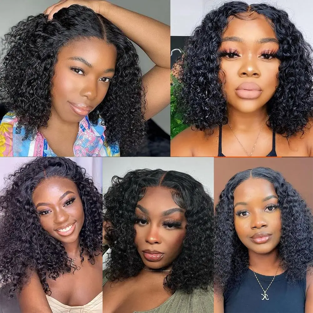 Ready To Wear Glueless Bob Wigs Human Hair Short Brazilian Deep Wave Frontal Wigs Glueless Curly Closure Human Hair 180% on Sale image 6