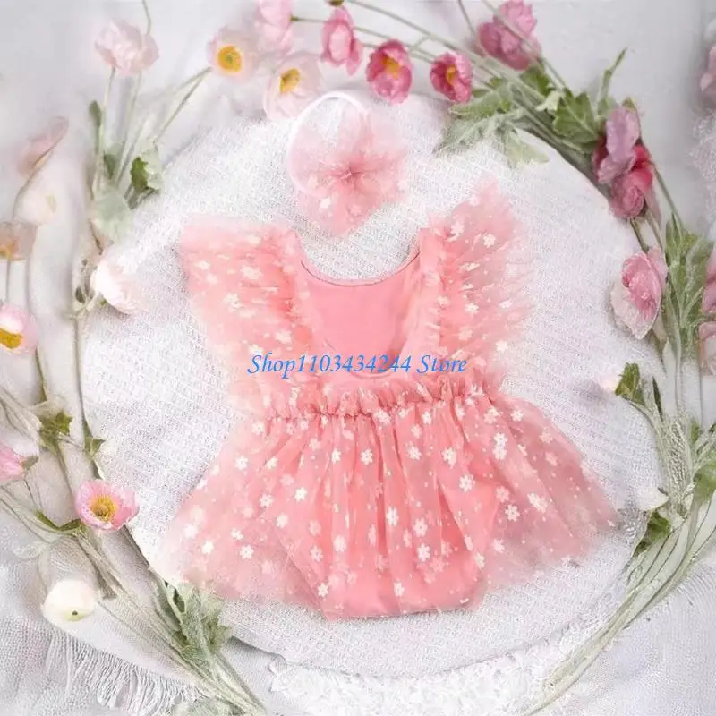 

Toddler Photo Clothes Newborns Photography Props Costume Clothing Baby Supply Mesh Romper Bowknot Hairband Outfit