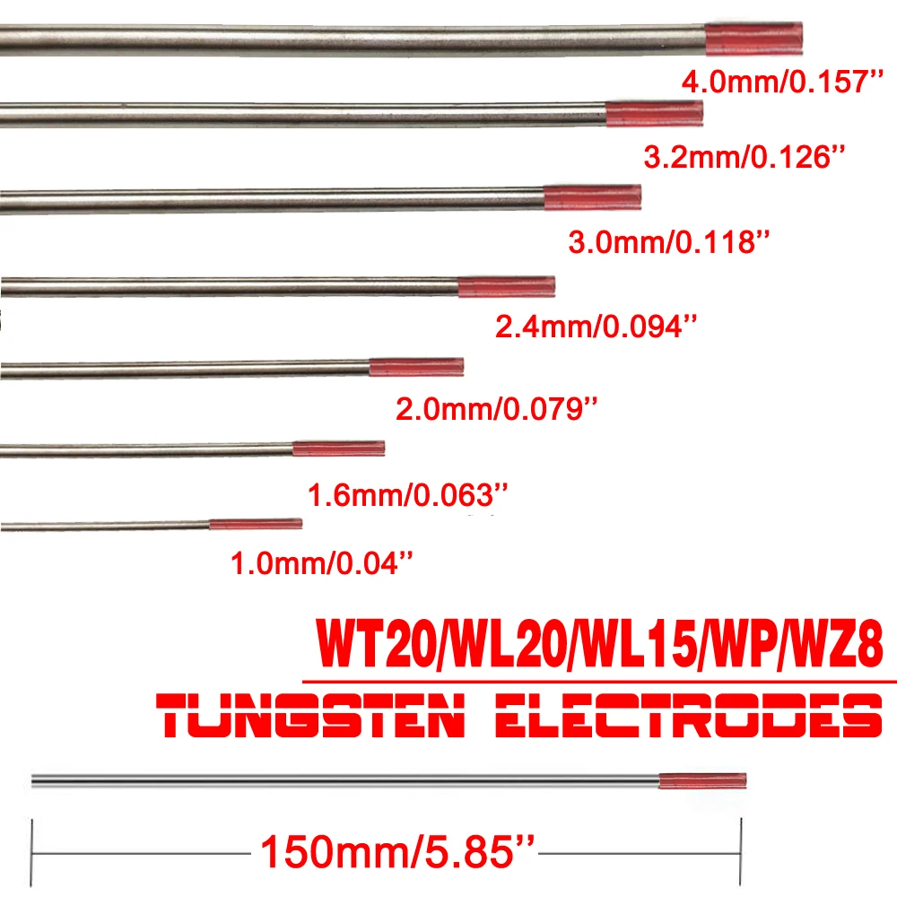 150mm Tungsten Electrodes Tig Welding Rods Tig Electrodes for Tig Welding Torch WT20 WC20 WL15 WL20 WP WZ8 Professional Supply