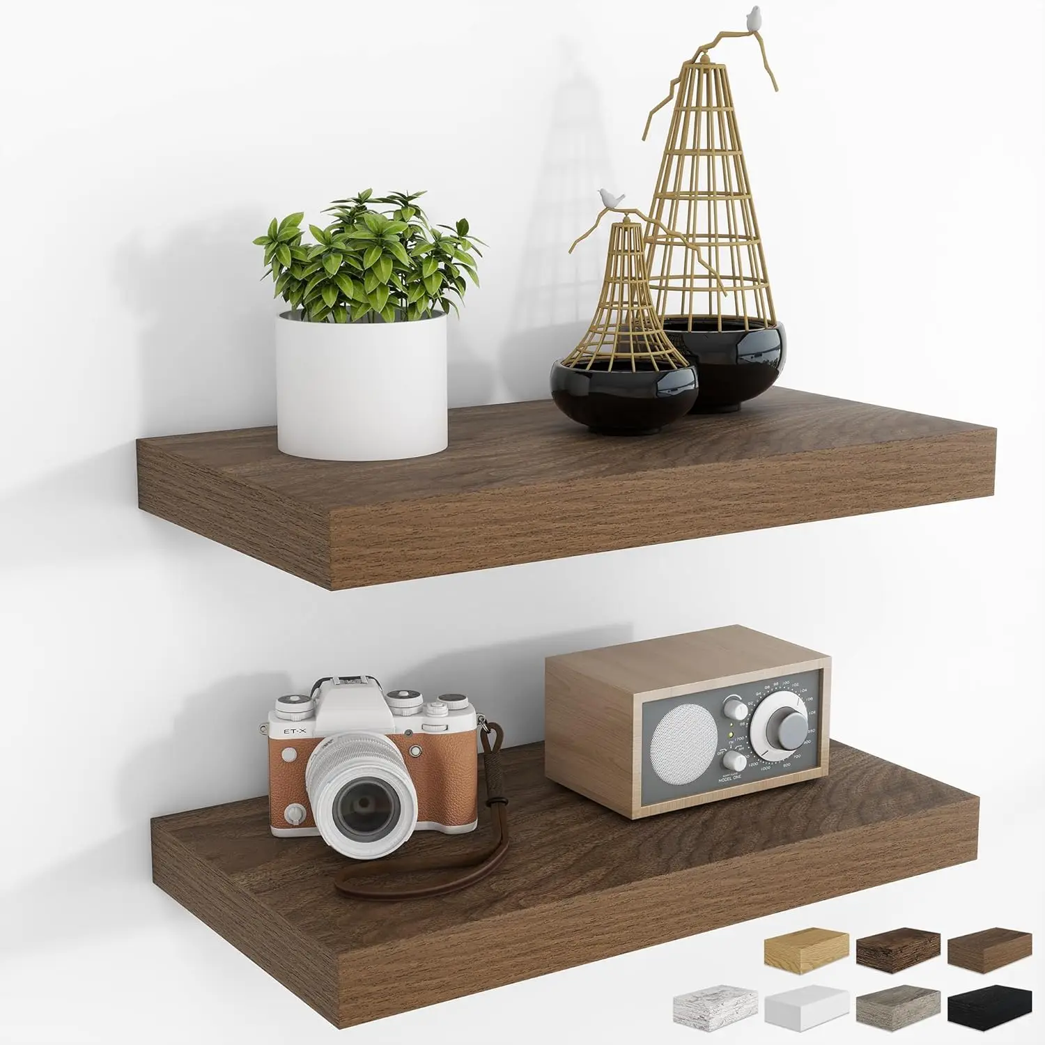 

16Inch Floating Shelves for Wall 2 Pack Shelves for Bedroom|Kitchen|Bathroom Wall Mounted Rustic Wood Floating Shelf wi