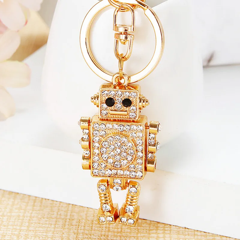 Luxury woman jewelry robot car keychain  with sparking rhinestone cute items Gift for boyfriend keychains free shipping