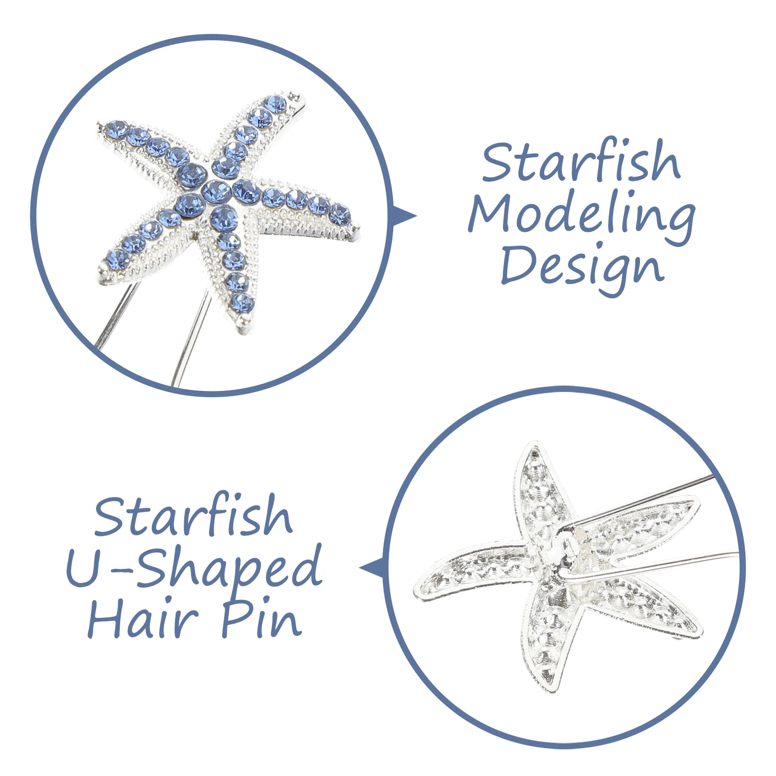 

12pcs Rhinestone Sea Star Hairpins Blue Bridal Accessories Wedding Hair Pins for Bridesmaids U Shaped Stable Hairstyle Ocean