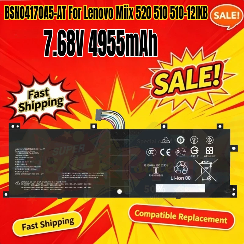 SWZY 7.68V 4955mAh Laptop Battery BSNO4170A5-AT For Lenovo Miix 520 510 510-12IKB 510-12ISK 520-12IKB 525-12IKB BSNO4170A5-LH