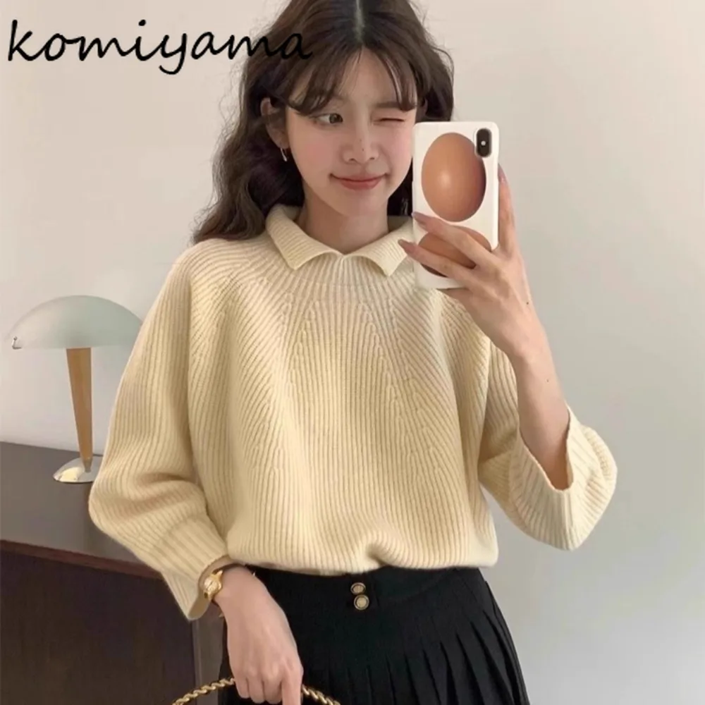 

Lapel Neck Knit Ropa Mujer New Gentle Roupas Loose All-match Woman Clothes Autumn Gentle Moda Clothing Full Sleeve Sueter