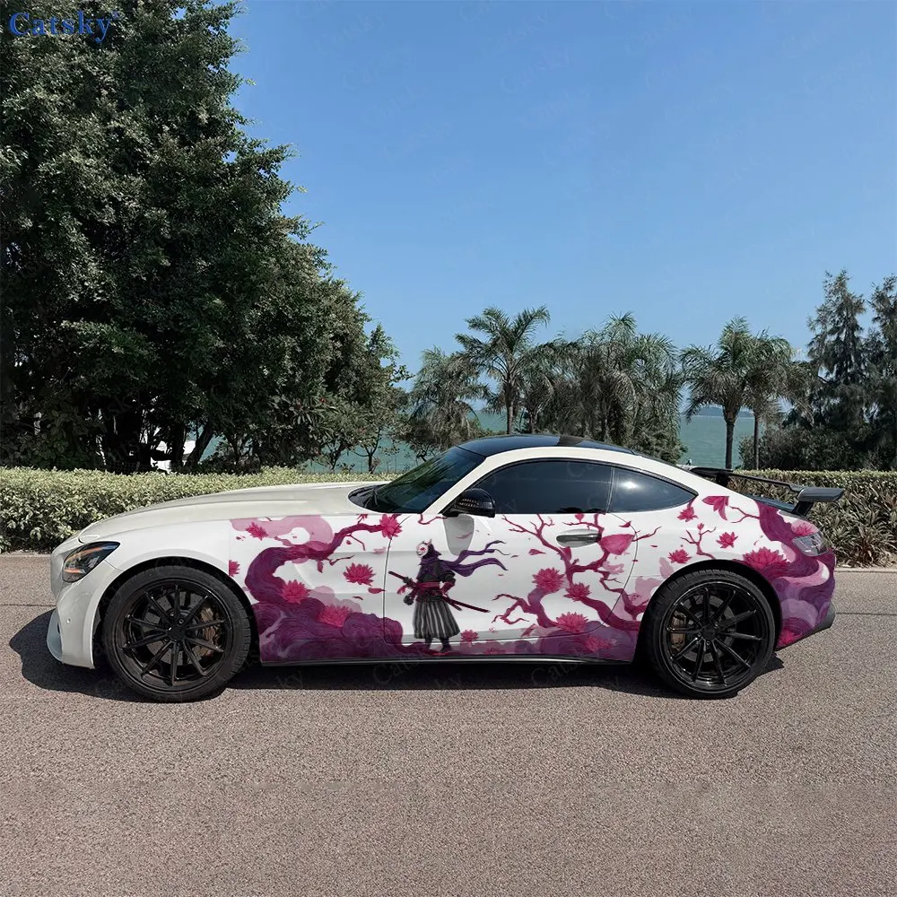 2pcs Floral Oni Face Splatter Car Side Wraps, Self-Adhesive PVC Waterproof & Scratch-Resistant Stickers, Car Accessory Gift