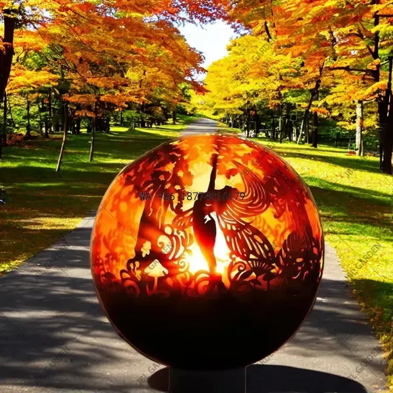 wmwmnu Spherical Corten Steel Fire Ball Handmade Corten Steel Fire Pit Balls
