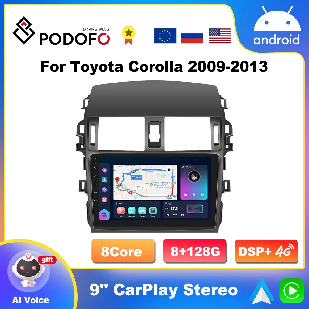 

Podofo CarPlay Android Car Radio For Toyota Corolla E140 E150 2006-2013 Multimedia Video Player 2 din GPS Navigation Stereo Unit