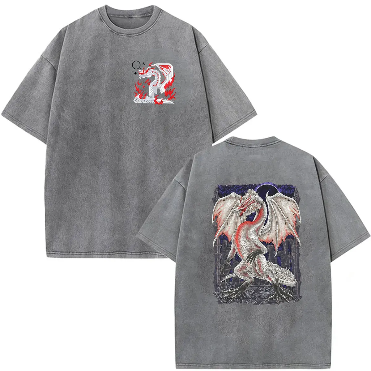 2026 Game Monster Hunter White Fatalis Vintage Washed T Shirt Men Women Casual Oversized High Quality Cotton T-shirts Streetwear