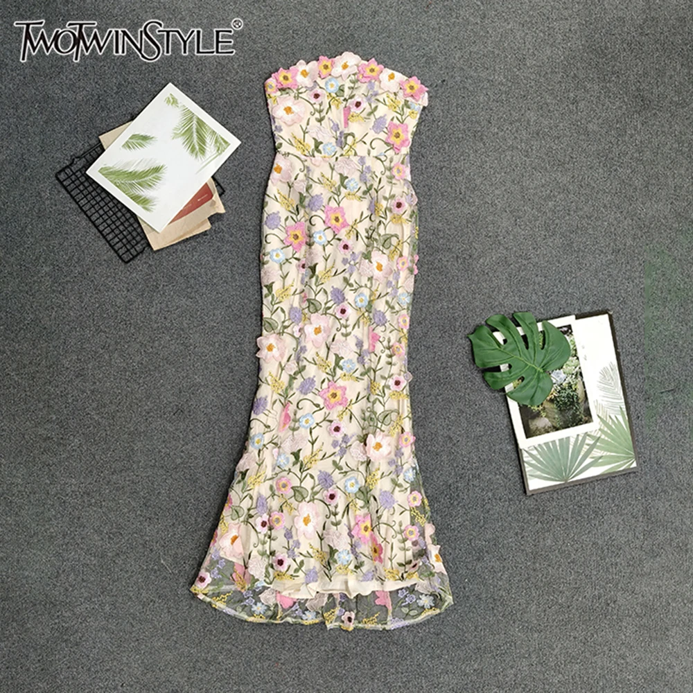 

Сексуальное платье макси без бретелек TWOTWINSTYLE для женщин, без рукавов, с аппликациями и вышивкой, для вечеринок и ужинов KDR533207