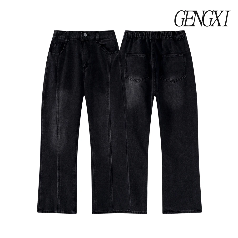 

Стираные расклешенные джинсы в американском стиле, винтажный пэчворк, потертые, повседневные джинсы, модные мужские повседневные брюки