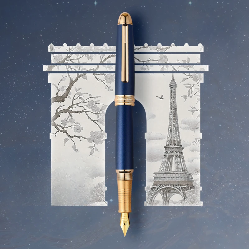 

New France Montagut Blue Metal Fountain Pen F Bent 0.5MM 1.0MM Nib Ink Pen Stationery Supplies Business Office Calligraphy Pen