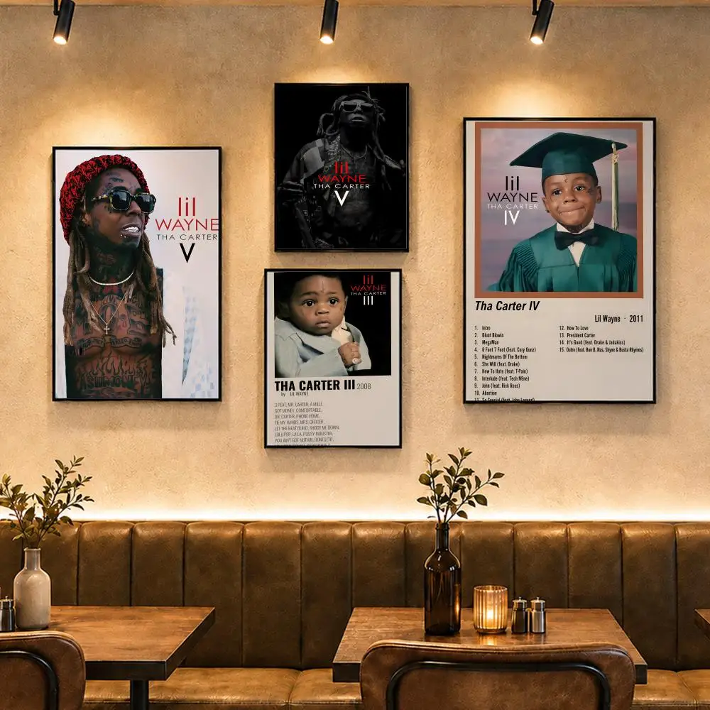 Famous Rapper L-Lil WayneS Poster Vintage Retro Anime Poster Stickers Peel and Stick Wall Art Home Decor