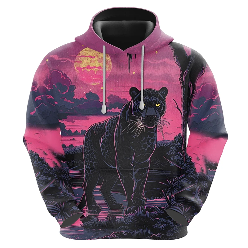 

Horror Panther Graphic Sweatshirts Goth Cat Animal Hoodies For Men Clothing Casual Male Streetwear Leopard Unisex Pullover Hoody