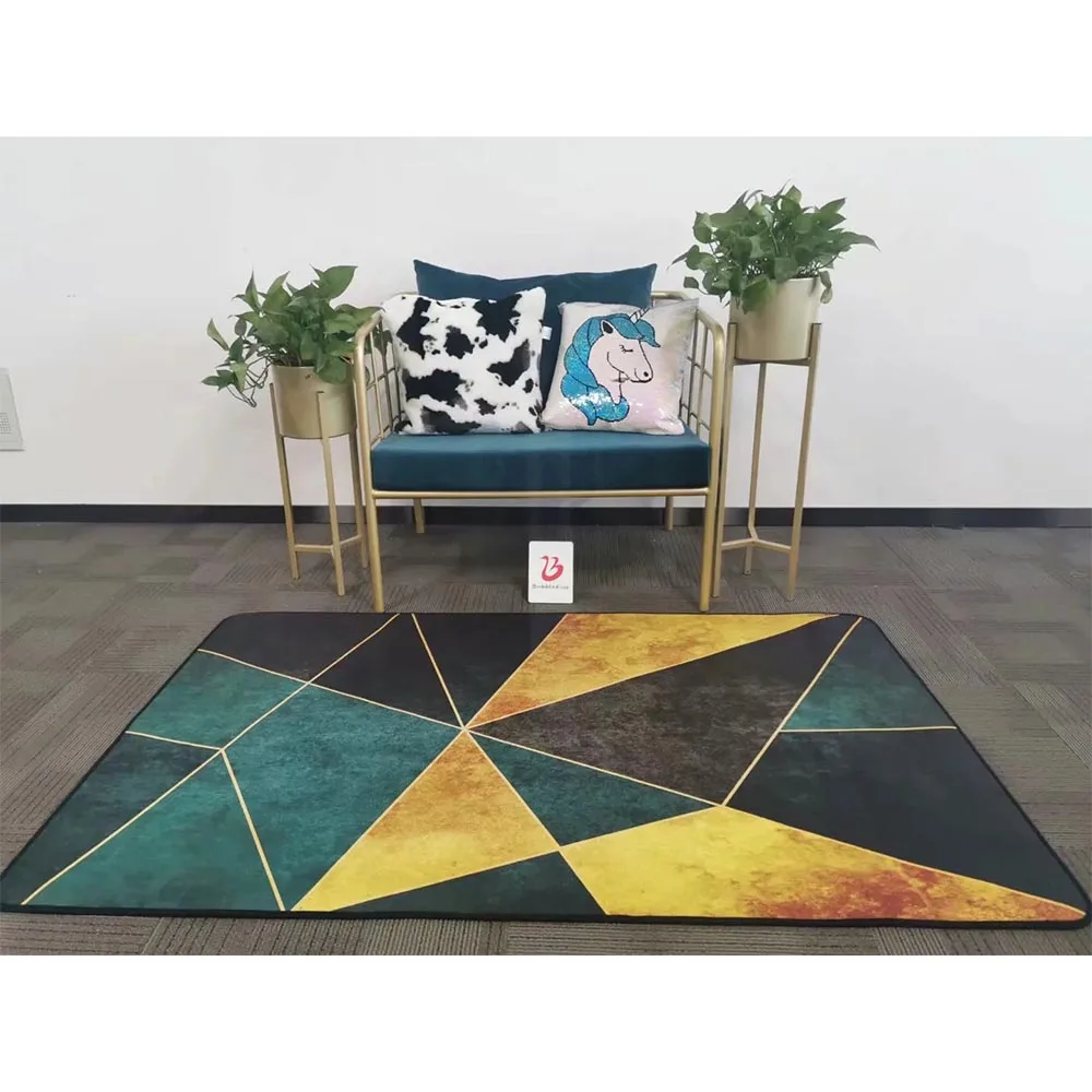 Bubble Kiss Luxury Gold Green Area Rug for Living Room Geometric Pattern Bedroom Carpet Balcony Decoration Non-slip Carpets New