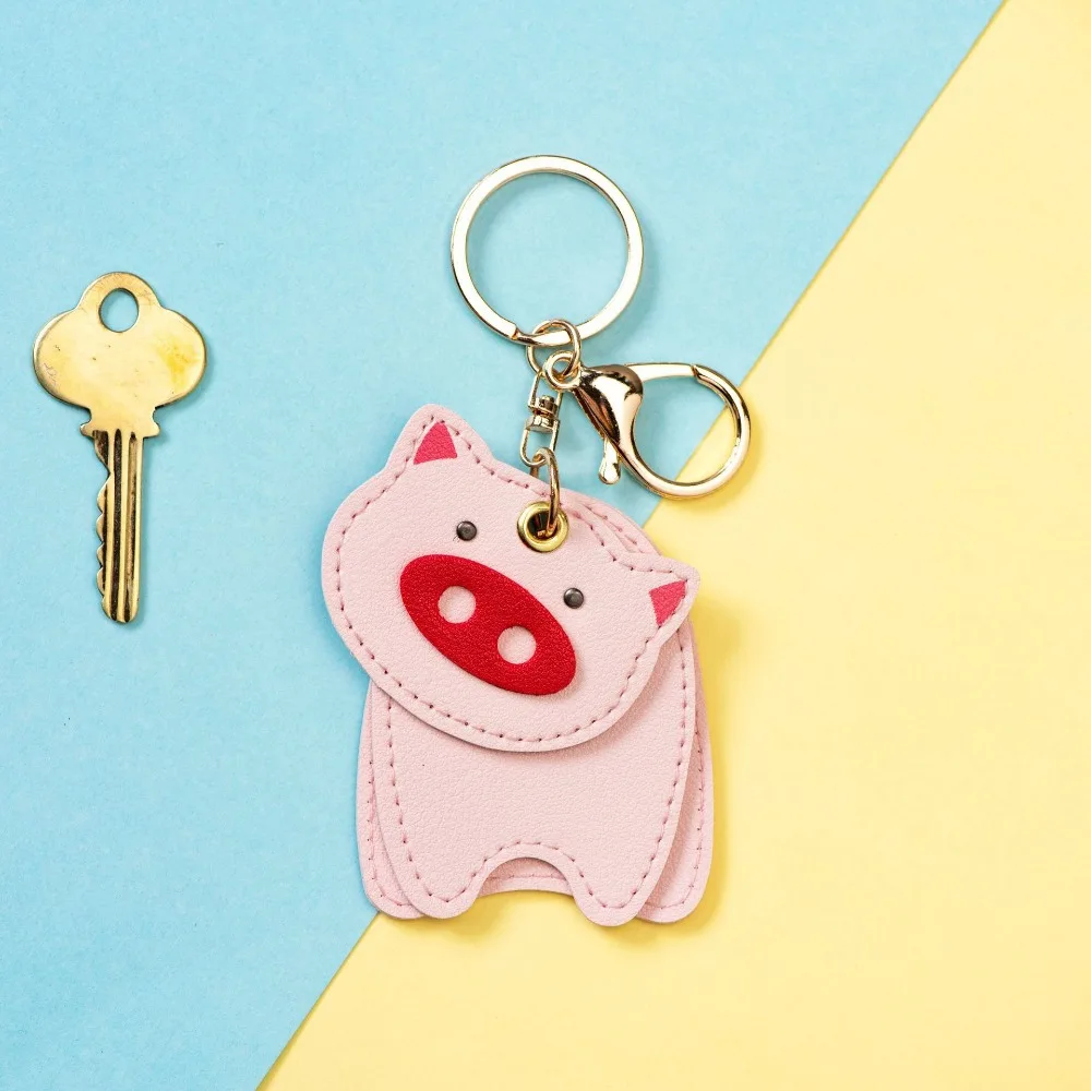 

Lovely PU Leather PU Animal Keychain Multi-piece Cute kitten Cat Frog Pig Pendant DIY Bag Ornament Car Key Ring Backpack Decor