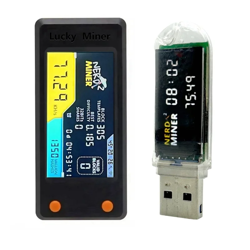

Durable-Nerdminer V2 78KH/S BTC Solo Lottery Miner + LV03 74KH/S с ЖК-дисплеем Bitcoin BTC Crypto Miner ASIC Miner Silent Miner