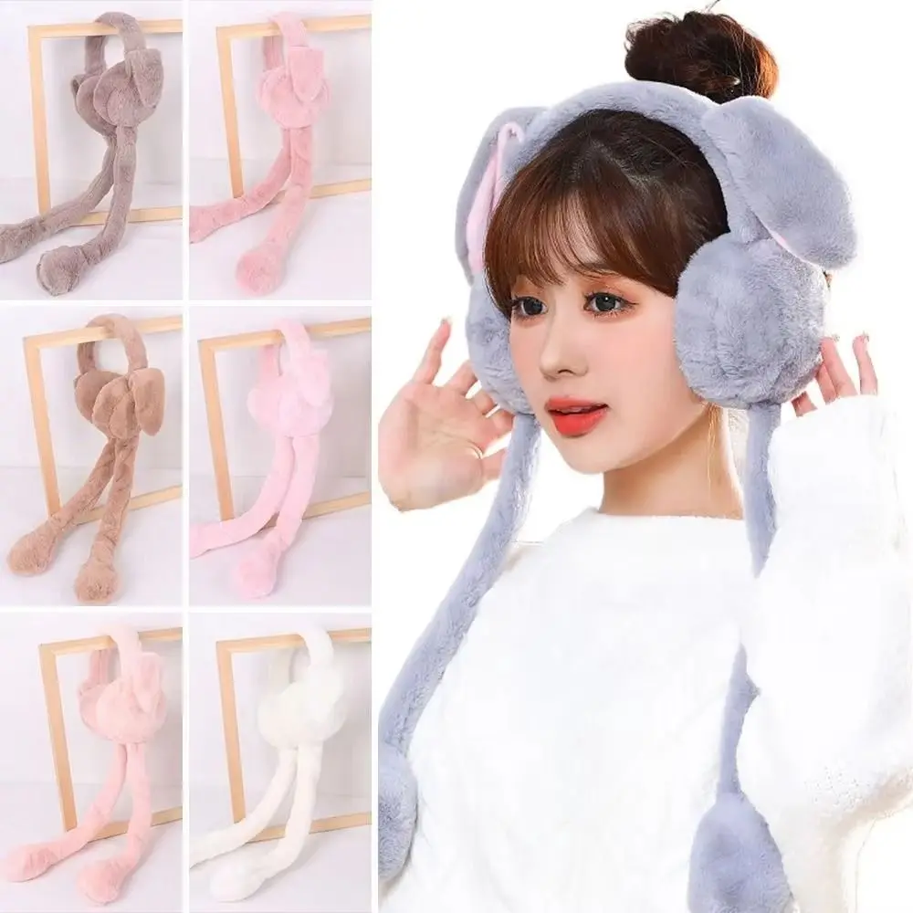 Funny Rabbit Ear Muffs Soft Moving Jumping Ears Winter Warm Earmuffs Ear Protection Cover for Women Girls
