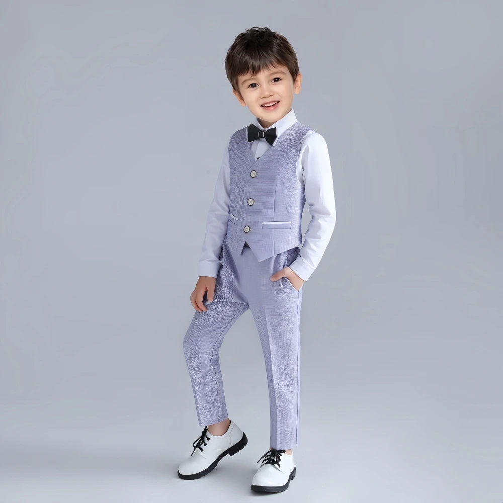 Light Blue Child Suit Set 4 Pieces Blazer Vest Pants Bow-tie Formal Occasion Fashion Comfortable Boys Suits For Performance