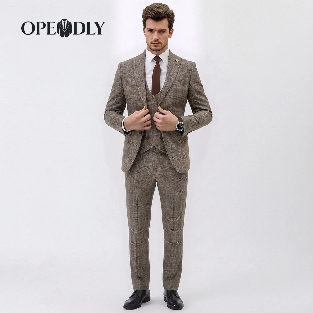 

OPEODLY Men's Slim Fit 3 Piece Tuxedo Suit One Button Blazer Jacket Vest Pants Set for Formal Wedding And Business Occasions
