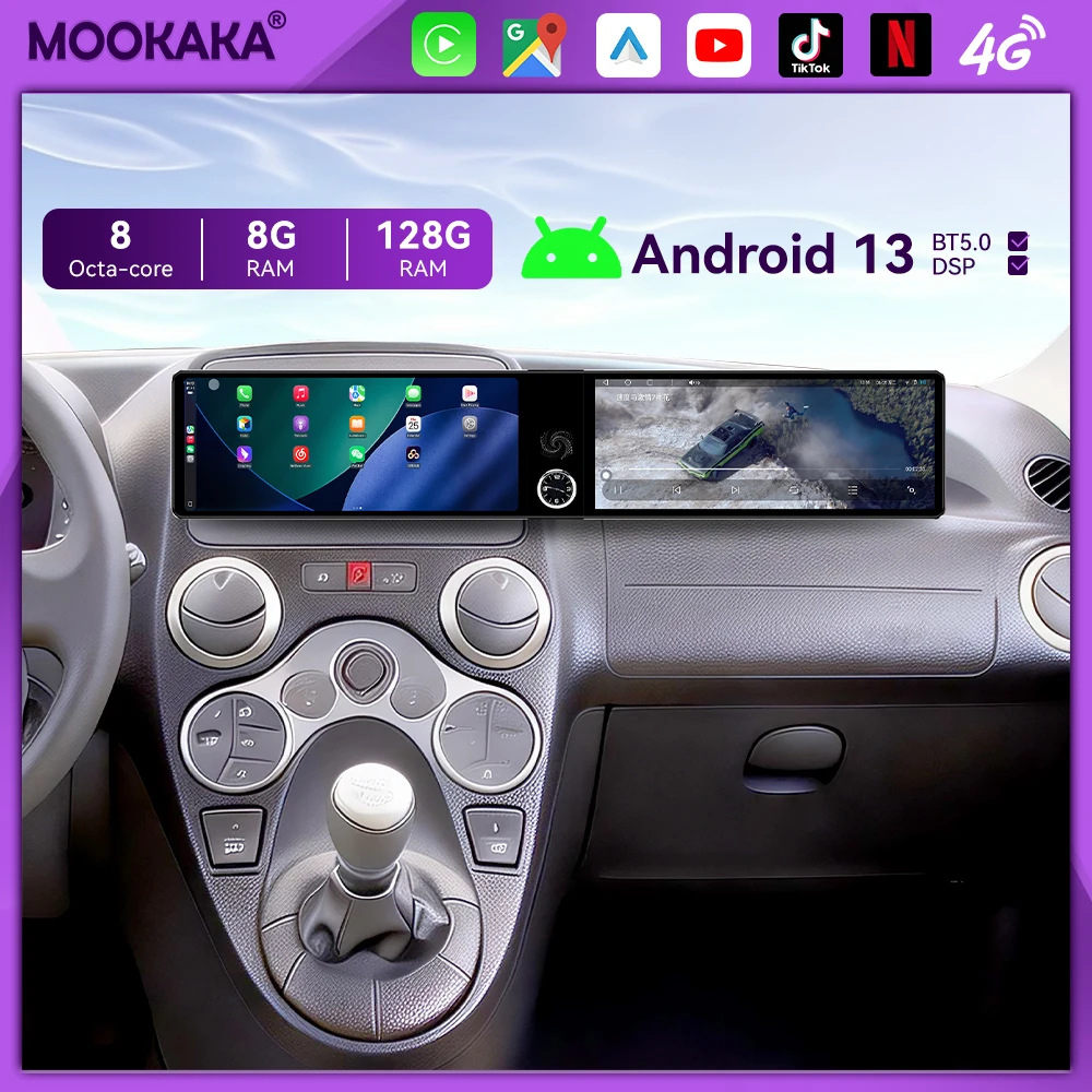 Qualcomm Android Radio For Fiat Panda 2003-2012 Dual Screen GPS Multimedia Navigation Car Stereo Receiver player IPS Head Unit
