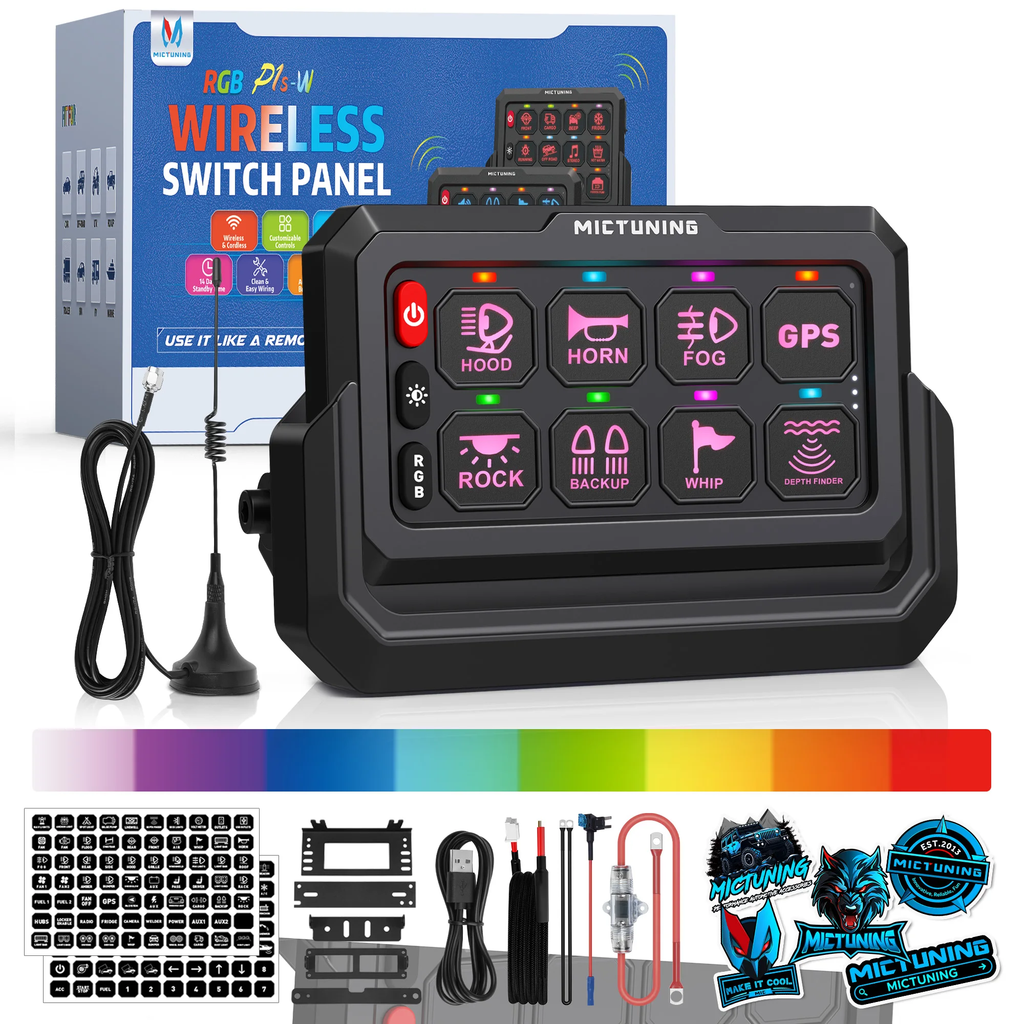 MICTUNING P1s Wireless 12-Group Switch Panel with Remote Control up to 328FT, Multi-Function Relay System Box for Off-Road Truck