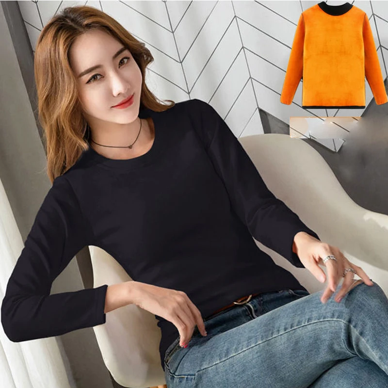 Winter Thermal Underwear Women\'s Thick One-piece Tops Wear Autumn Clothes Mid-high Collar Bottoming Shirt