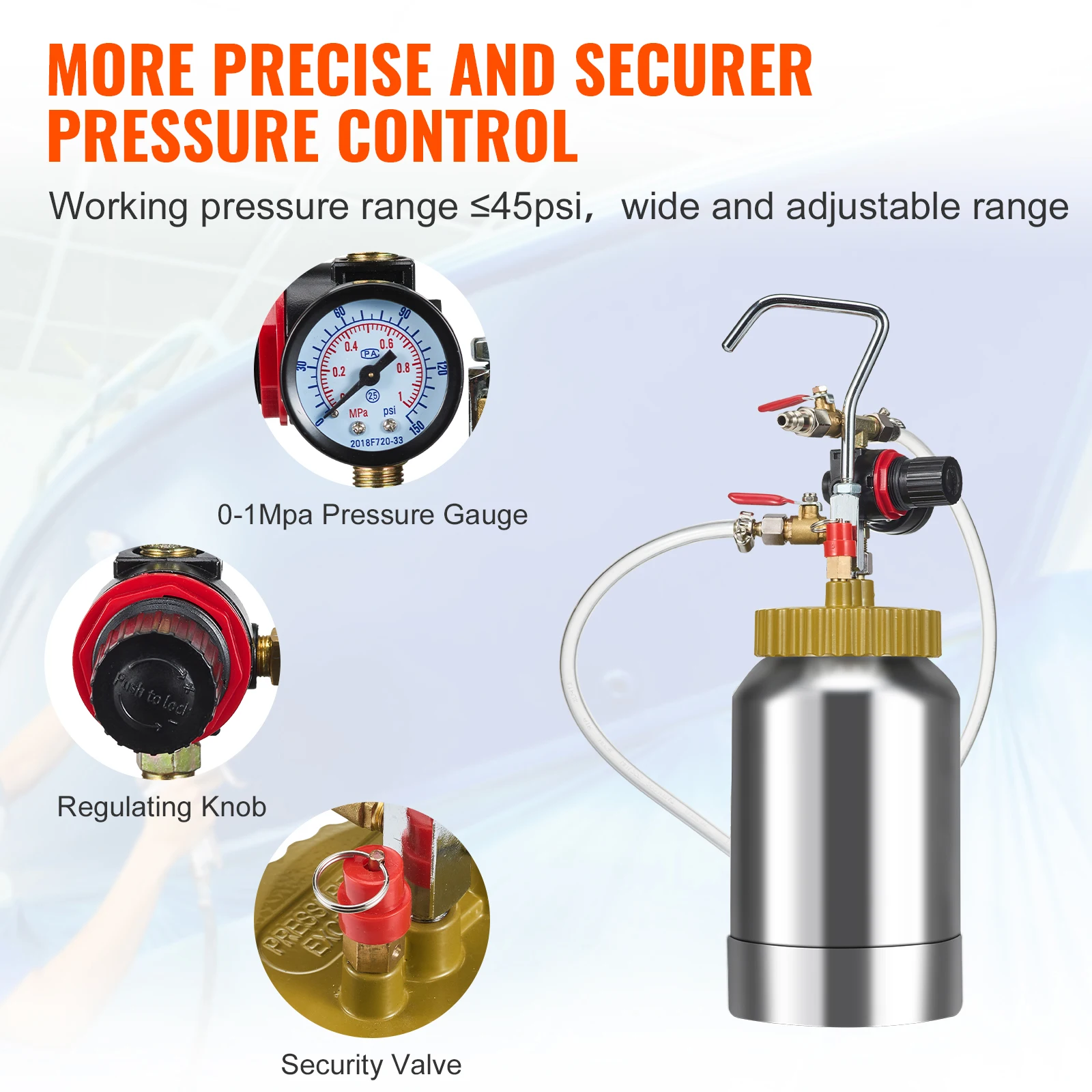 SucceBuy 2L/0.5gal رذاذ الطلاء ضغط وعاء خزان خفيفة الوزن الهواء الطلاء ضغط وعاء 1.8 مللي متر فوهة رذاذ الطلاء بندقية 3m خراطيم