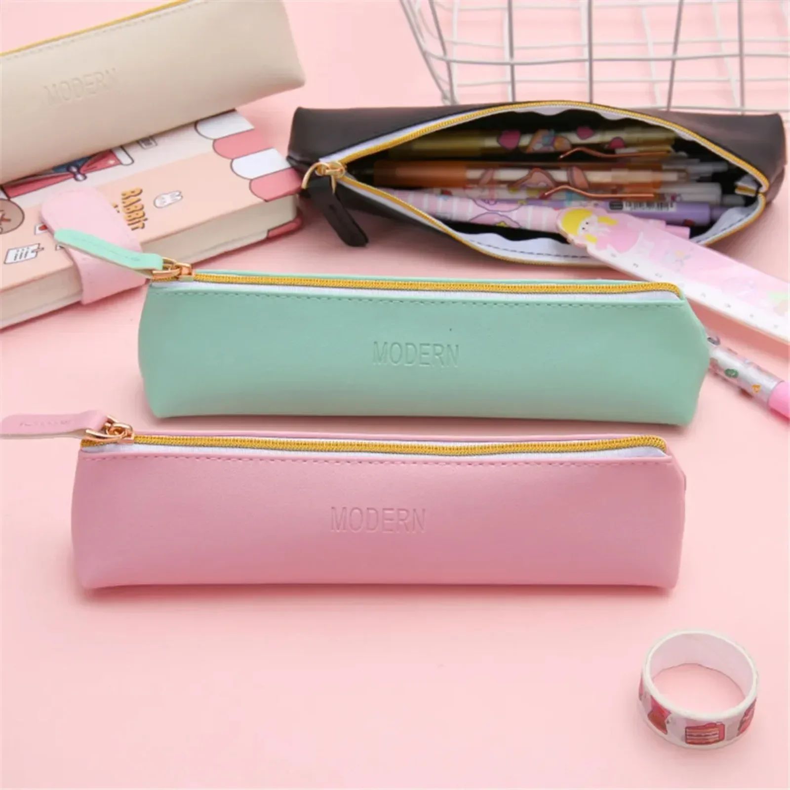 PU Leather Fast Drop Shipping Small Pencil Bag Cute School Stationery Storage Bag Girl Pen Case Student Pen Bag School Supplies