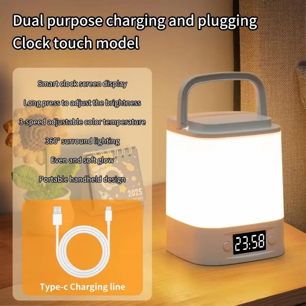 Portable Touch LED Night Light Dimmable Light Time Display Clock Night Light Remote Control Rechargeable Desk Lamp