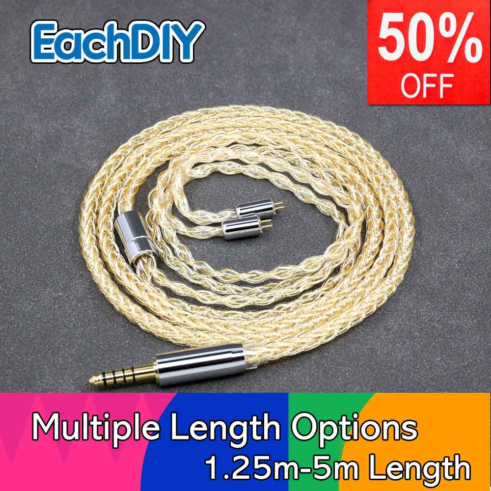 

8 Core 99% 7n Pure Silver 24k Gold Plated Earphone Cable For 0.78mm Flat Step JH Audio JH16 Pro JH11 Pro 5 6 7 2pin LN008426