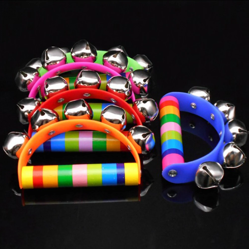 

5 Pcs Bells Stainless Steel Jingle Sleigh Kids Stainless Steel Jingle Bells Educational Toys Wood Handle Rhythm Musical Safe Eco